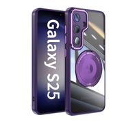 Clear Case for Samsung Galaxy S25, Compatible with MagSafe, 360-Degree Rotating Stand Military-Grade Shockproof, Scratch-Resistant Back, Magnetic Phone Case (Purple)