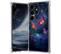 Clear Case for Samsung Galaxy S25 Ultra 5G 6.9", Anti-Scratch Slim Soft TPU Bumper Cover with Shockproof 4-Corner Air-Cushion, Transparent Crystal Phone Case for Women Girl, Night Glow Butterfly