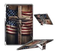Clear Case for Samsung Galaxy Tab A8 10.5 2022 Soft TPU Cover with Foldable Kickstand & Pencil Holder, Shockproof Cover for Galaxy Tab A8 Tablet SM-X200/X205/X207, Wooden Cross American Flag
