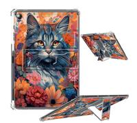 Clear Case for Samsung Galaxy Tab A8 10.5 2022 Soft TPU Cover with Foldable Kickstand & Pencil Holder, Shockproof Cover for Galaxy Tab A8 Tablet SM-X200/X205/X207, Cat Surrounded by Flowers