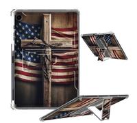 Clear Case for Samsung Galaxy Tab A9 8.7 inch 2023 Soft TPU Cover with Foldable Kickstand & Pencil Holder, Shockproof Cover for Galaxy Tab A9 SM-X110/X115/X117, Wooden Cross American Flag