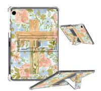 Clear Case for Samsung Galaxy Tab A9 8.7 inch 2023 Soft TPU Cover with Foldable Kickstand & Pencil Holder, Shockproof Cover for Galaxy Tab A9 SM-X110/X115/X117, Floral Wooden Cross