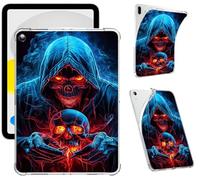 Clear Case for Samsung Galaxy Tab A9+/A9 Plus 11 inch 2023, Support S Pen Charging Soft TPU Printed Design Protective Cover, Slim Shockproof Scratch-Resistant Transparent Shell, Flame Skull