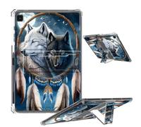 Clear Case for Samsung Galaxy Tab S6 Lite 10.4 inch 2024/2022/2020 with Foldable Kickstand & Pencil Holder, Shockproof Rugged Cover for Galaxy Tab S6 Lite Tablet, Two Wolfs Dreamcatcher