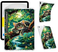 Clear Case for Samsung Galaxy Tab S9 11 Inch 2023, Support S Pen Charging Soft TPU Printed Design Protective Cover, Slim Shockproof Scratch-Resistant Transparent Shell, Moon Cat