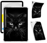 Clear Case for Samsung Galaxy Tab S9 FE 10.9" 2023, Support S Pen Charging Soft TPU Printed Design Protective Cover, Slim Shockproof Scratch-Resistant Transparent Shell, Black Cat