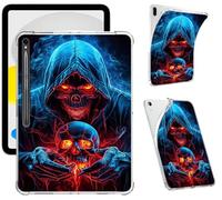 Clear Case for Samsung Galaxy Tab S9 FE 10.9" 2023, Support S Pen Charging Soft TPU Printed Design Protective Cover, Slim Shockproof Scratch-Resistant Transparent Shell, Flame Skull