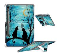 Clear Case for Samsung Galaxy Tab S9 FE 5G 2023 Soft TPU Cover with Foldable Kickstand & Pencil Holder, Shockproof Case for Galaxy Tab S9 FE 10.9'' SM-X510/X516B/X518U, Two Cats Tree Branch Moon