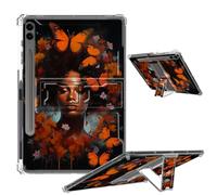 Clear Case for Samsung Galaxy Tab S9 FE Plus 12.4 Inch 2023 Soft TPU Cover with Foldable Kickstand & Pencil Holder, Shockproof Rugged Case for Galaxy Tab S9 FE+ Tablet, Butterflies Africa Woman