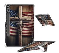 Clear Case for Samsung Galaxy Tab S9 Plus 12.4" 2023 with Foldable Kickstand & Pencil Holder, Shockproof Case for Galaxy Tab S9+ Tablet SM-X810/SM-X816B/SM-X818U, Wooden Cross American Flag