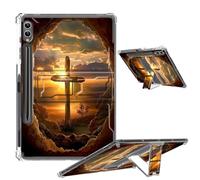 Clear Case for Samsung Galaxy Tab S9 Plus 12.4" 2023 with Foldable Kickstand & Pencil Holder, Shockproof Case for Galaxy Tab S9+ Tablet SM-X810/SM-X816B/SM-X818U, Sunrise Cross