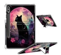Clear Case for Samsung Galaxy Tab S9 Ultra 2023 with Foldable Kickstand & Pencil Holder, Shockproof Case for Galaxy Tab S9 Ultra Tablet SM-X910/SM-X916B/SM-X918U, Moon Black Cat