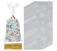 Clear Cellophane Bags 100PCS Snowflake Cellophane Sweet Bags with Twist Ties Flat Bottom Christmas Sweet for Candy Biscuit Cookies..