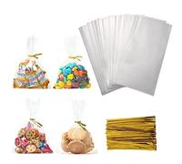 Clear Cellophane Bags, 300 Pack 4 x 6 Inch Small Sweet Bags with 350pcs Twist Ties for Cookies Biscuit Sugars Treats Chocolates Gift Wrap Small Business Food Packaging (1.4 Mil)