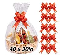 Clear Cellophane Bags for Hampers with Bow, AOBETAK 10PCS Extra Large Size Cellophane Bag Wrap and 10PCS Pull Bows Ribbon for Gifts,Christmas Baskets,Art and Crafts, Doll Garment,40x27in/100x70cm