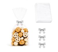 Clear Cellophane Bags with Satin Bow Ties, 50 Pack, 8 x 11 Inch (20 x 28 cm), Flat Bottom Sweet Bags, Cookie Bags, Biscuit Bags and Cellophane Gift Bags for Presents, Parties, Weddings and Christmas
