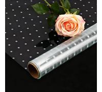 Clear Cellophane Wrap Roll 16 in x 100 Ft (30M), 2.2 Mil Thick Flower Wrapping Paper Clear with Irregular White Dot Gift Baskets Treats Goodie Flower Bouquets, Wrap Extra Wide(White Dot)