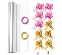 Clear Cellophane Wrap Roll for Hampers (30M x 40CM) with Large 10 Pull Bows 2 Ribbons, Florist Cellophane Wrap Rolls to pack Goods Chocolates Flowers for Birthday, Anniversary, Wedding