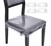 Clear Chair Seat Protectors - PVC 45.7-56 x 43.2 x 10.2 cm | Waterproof Scratch Resistant Chair Slipcovers | 4 x Transparent Cushion Covers for Dining Kitchen Home Use Easy Clean