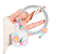Clear Charger Cable Protector for Apple 20W USB-C Power Adapter Cute Rabbit Flower Bunny Design Data Cable Wire Saver Soft Charging Protective Case for iPhone UK Power Adapter