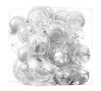Clear Christmas Ball Ornaments,24ct Shatterproof Plastic Decorative Christmas Ornaments Hanging Xmas Tree Baubles Set with Stuffed Delicate Glittering Decorations for Holiday Party Home Decor(Silver)