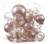 Clear Christmas Ball Ornaments,24ct Shatterproof Plastic Decorative Christmas Ornaments Hanging Xmas Tree Baubles Set with Stuffed Delicate Glittering Decorations for Holiday Party Decor(Rose Gold)