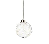 Clear Christmas Bauble Light - Warm White Lights - 10cm Light Up Bauble With Silver Wire Micro LEDs - Battery Operated Ball Light - Indoor Christmas Decoration.