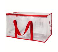 Clear Clothes Storage Bag, Moving Bag, Large Capacity, Dustproof and Waterproof Travel Luggage Bag with Reinforced Handle Sturdy Zipper, Bedding, Clothes, Space Saving Vinyl Storage Bag, Red-M