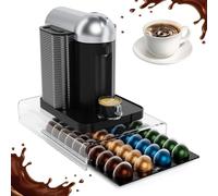 Clear Coffee Pod Storage Drawer,Acrylic Coffee Capsules Holder,Holds 40 Pods,Smooth Pull-Out Design,Coffee Capsule Organizer for Nespresso Vertuoline Pods