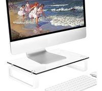 Clear Computer Monitor Stand Riser Multi Media Desktop Stand for Flat Screen LCD LED TV, Laptop/Notebook, with Tempered Glass and Metal Legs, HD02T-001P