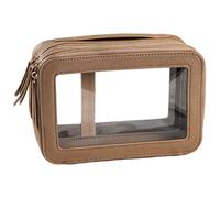 Clear Cosmetic Bags with Zipper PU Waterproof 9x6x3.5in Large Capacity Double-layer Travel Makeup Bag Portable for Women & Girls