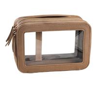 Clear Cosmetic Bags with Zipper PU Waterproof Large Capacity Double-layer Travel Makeup Bag Portable for Women & Girls, 9x6x3.5in
