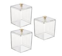 Clear Cotton Swab Holder With Dustproof Lid For Bathroom Vanity Countertop Storage Organizers Makeup Tool Clear Qtip Dispenser