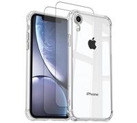 Clear Cover for iPhone XR with 2 Pack Tempered Glass, Ultra Thin Transparent Soft Silicone TPU Case with Protective Film, Shockproof Mobile Phone Case
