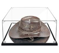 Clear Cowboy Hat Display Case Box Acrylic Panama & Tweed Hat Holder Stand with Mirror & Carbon Fiber Skin Base, Assemble Acrylic Box Shoes Sneakers UV Protection Memorabilia Collectibles Showcase