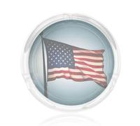 Clear Crystal American Flag pattern Print Round Glass Ashtray - Decorative Ash Tray for Home, Office, Patio & Indoor Use