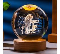 Clear Crystal Ball Night Light, Glass Ball with Warm Color LED Base, 12 Constellation Crystal Ball for Her Him Birthday Gifts, Home Office Decor,Leo,60mm