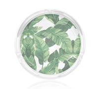 Clear Crystal Cute green palm leaves Print Round Glass Ashtray - Decorative Ash Tray for Home, Office, Patio & Indoor Use