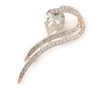 Clear Crystal, CZ Modern Leaf Brooch In Rose Gold Metal - 60mm