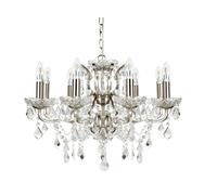Clear Crystal Drops & Trim 8 Light Chanderlier, Satin Silver