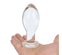 Clear Crystal Glass Anal Plug with Large Head and Long Neck for Advanced Users Adult Toy (Small,Transparent)