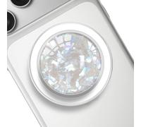 Clear Crystal Natural Sea Shell Mother of Pearl Transparent Magnetic Phone Grip Compatible with Magsafe，Collapsible Mobile Phones Stand Holder for Smartphone Tablet - White Irregular Fragments