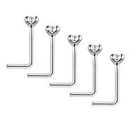 Clear Crystal Nose Studs PACK OF 5 STERLING SILVER Thin 0.6mm Bar L SHAPE (5x 1.5mm)