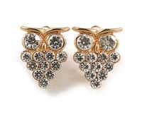 Clear Crystal Owl Clip On Earrings In Gold Tone - 20mm Tall