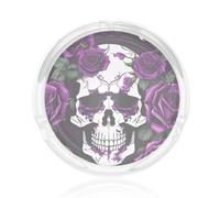 Clear Crystal Purple Rose skeleton Print Round Glass Ashtray - Decorative Ash Tray for Home, Office, Patio & Indoor Use