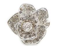 Clear Crystal Rose Flower Ring/ Silver Tone/ 30mm D/ Size 7/8 Adjustable