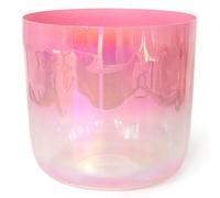 Clear Crystal Singing Bowl 432Hz 8 inch F Note, Pink Colored Heart Chakra Quartz Sound Bowl for Meditation & Sound Bath, Including Mallet & O-ring