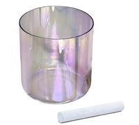 Clear Crystal Singing Bowl for Yoga Meditation & Sound Bath, Purple Colored Quartz Chakra Sound Bowl with Suede Mallet & O-ring(432Hz,6inch E note)