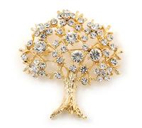 Clear Crystal 'Tree Of Life' Brooch In Gold Plating - 52mm Length