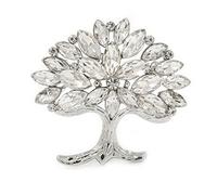 Clear Crystal Tree Of Life Brooch In Rhodium Plating - 45mm